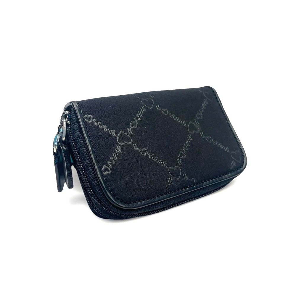 Vintage 90s Moschino Love Key Zip Coin Wallet Black Monogram Heart Small 4x2.5